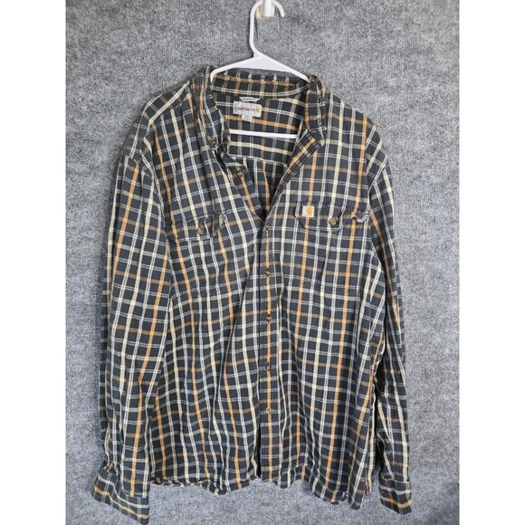 Carhartt Shirt Mens 2XL Black Orange Plaid Relaxed Fit Long Sleeve Workwear - Picture 1 of 8